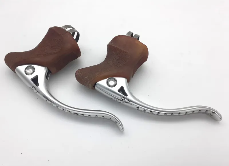 Modolo Professional Brake Levers In Silver with Gum Brown Hoods NOS 1977 Shop Soiled-1