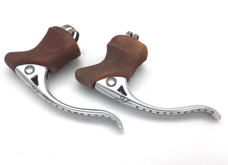 Modolo Professional Brake Levers In Silver with Gum Brown Hoods NOS 1977 Shop Soiled
