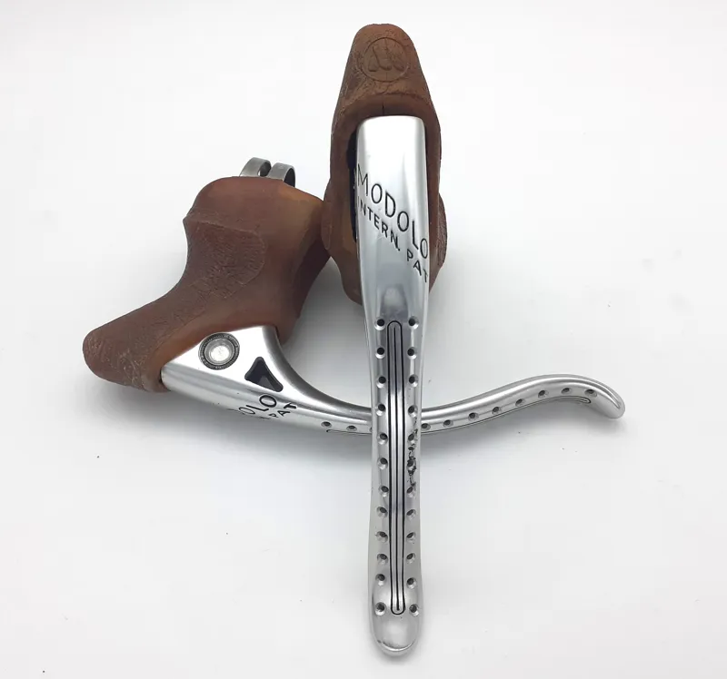 Modolo Professional Brake Levers In Silver with Gum Brown Hoods NOS 1977 Shop Soiled-2