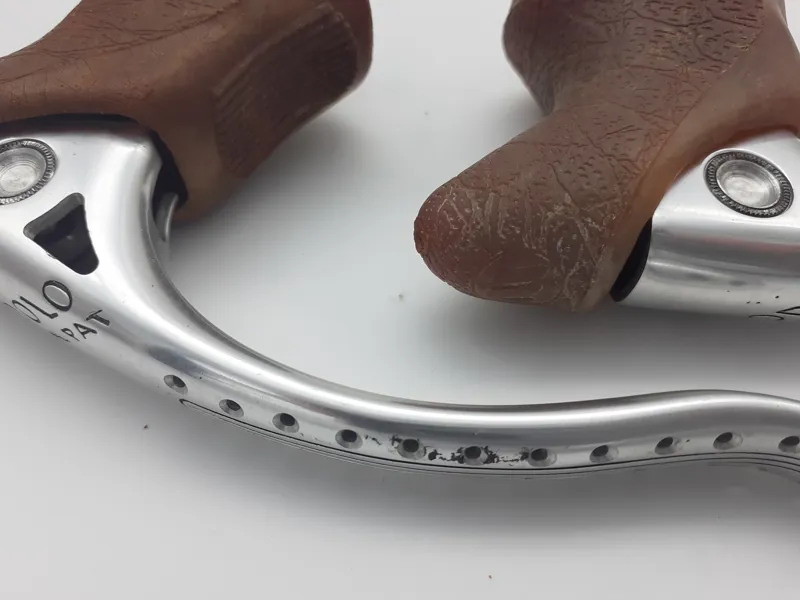 Modolo Professional Brake Levers In Silver with Gum Brown Hoods NOS 1977 Shop Soiled-3