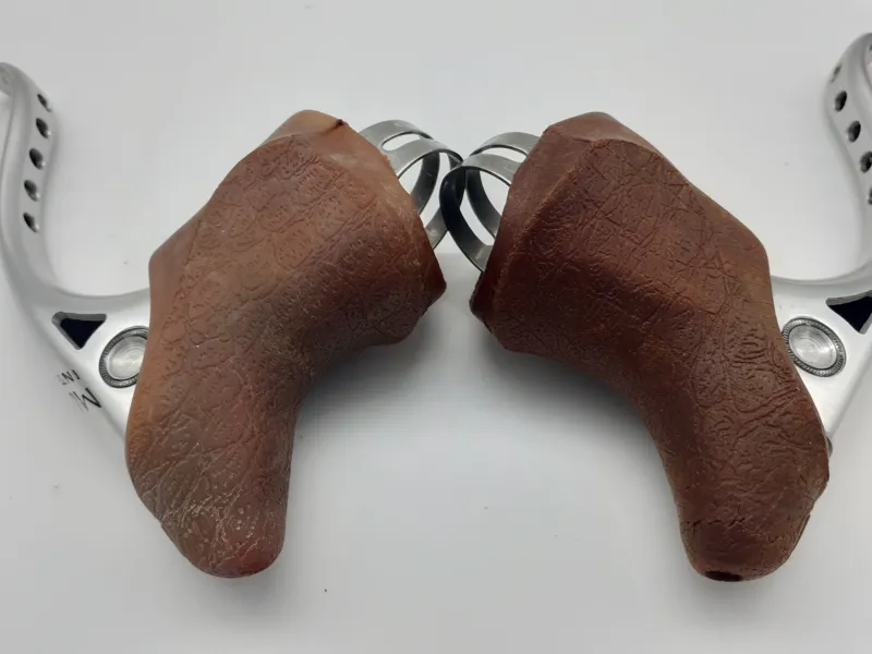 Modolo Professional Brake Levers In Silver with Gum Brown Hoods NOS 1977 Shop Soiled-4
