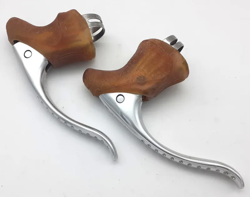 Mavic 410 Modolo Brake Levers In Silver with Tan Brown Hoods NOS 1980s Shop Soiled-1