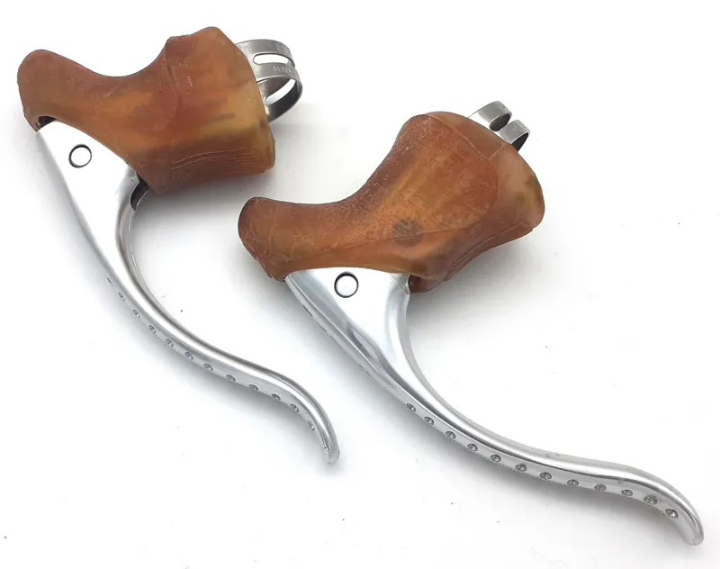 Mavic 410 Modolo Brake Levers In Silver with Tan Brown Hoods NOS 1980s Shop Soiled