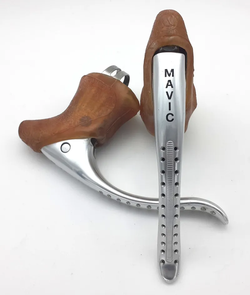 Mavic 410 Modolo Brake Levers In Silver with Tan Brown Hoods NOS 1980s Shop Soiled-2