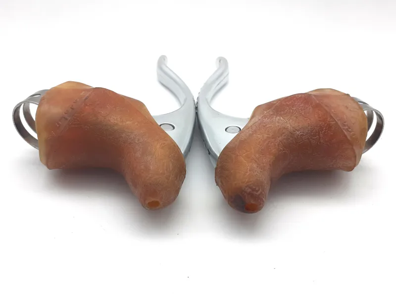 Mavic 410 Modolo Brake Levers In Silver with Tan Brown Hoods NOS 1980s Shop Soiled-3