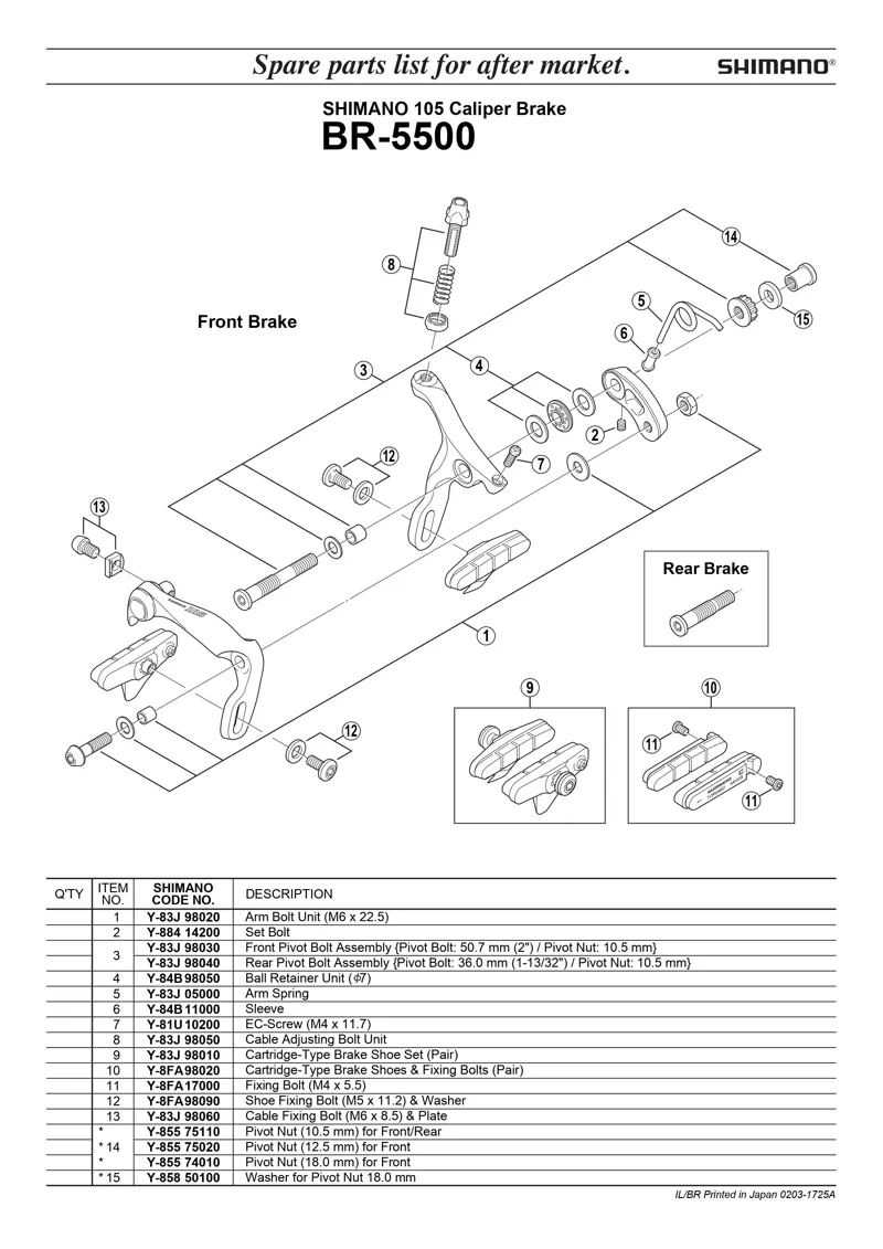 Shimano BR-6600 Dual Pivot Bolt Assembly-2