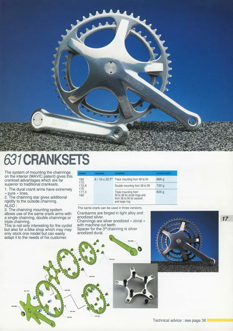 Mavic 631 SSC Starfish 172.5mm Double 52 38 Chainset NOS
