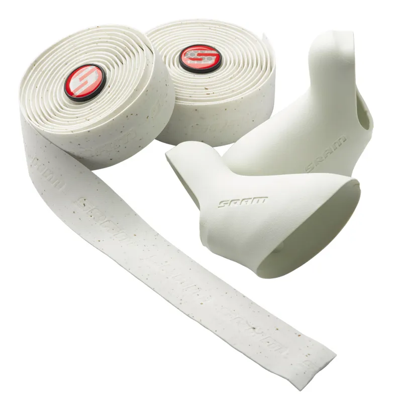 Sram Pitstop Supercork Bar Tape with 1st Generation Red DoubleTap Lever Hoods in White