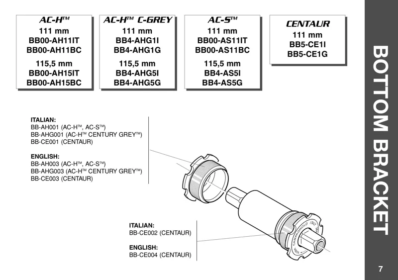 Campagnolo Centaur AC-H Italian Thread 111mm Square Taper Bottom Bracket-5