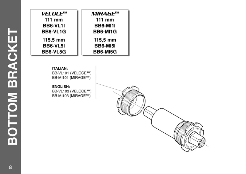 Campagnolo Mirage Italian Thread 111mm Square Taper Bottom Bracket-3