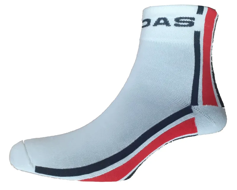 Midas Cycling Coolmax Sock in White with Red Black Stripe size Medium