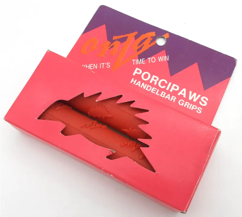 Onza Porcipaws Handlebar Grips in Red Retro 1990s NOS-2