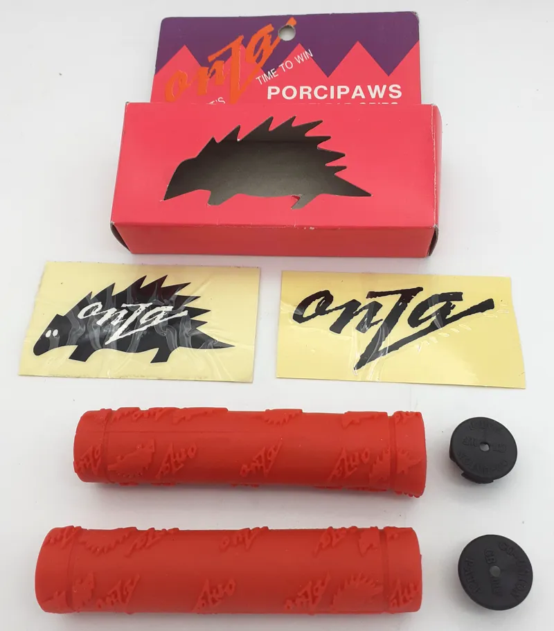 Onza Porcipaws Handlebar Grips in Red Retro 1990s NOS-1