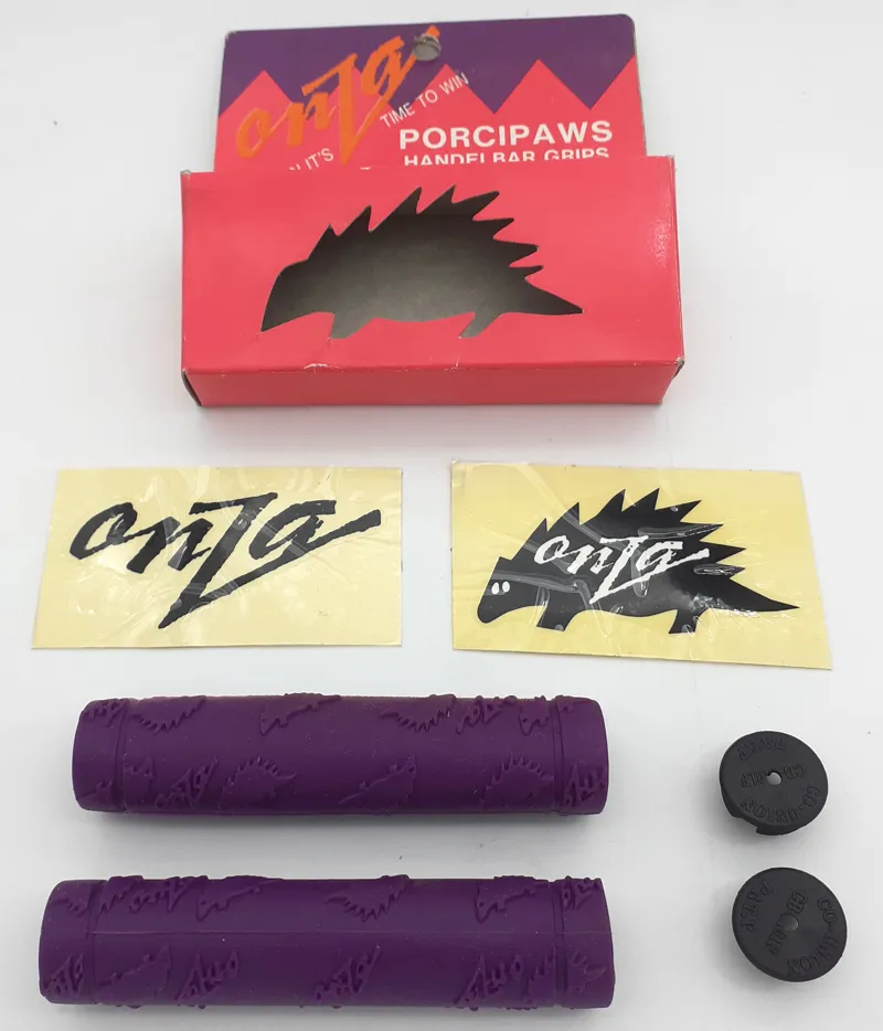 Onza Porcipaws Handlebar Grips in Purple Retro 1990s NOS-1