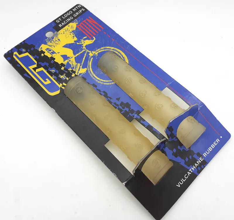 GT Logo Mountain Racing Grips in Transparent Clear Retro 1990s NOS Shop Soiled-2