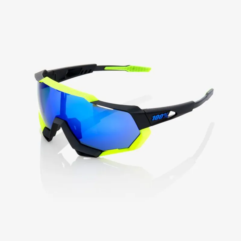 100 Percent Speedtrap Mirror Blue Lens Sunglasses in Black