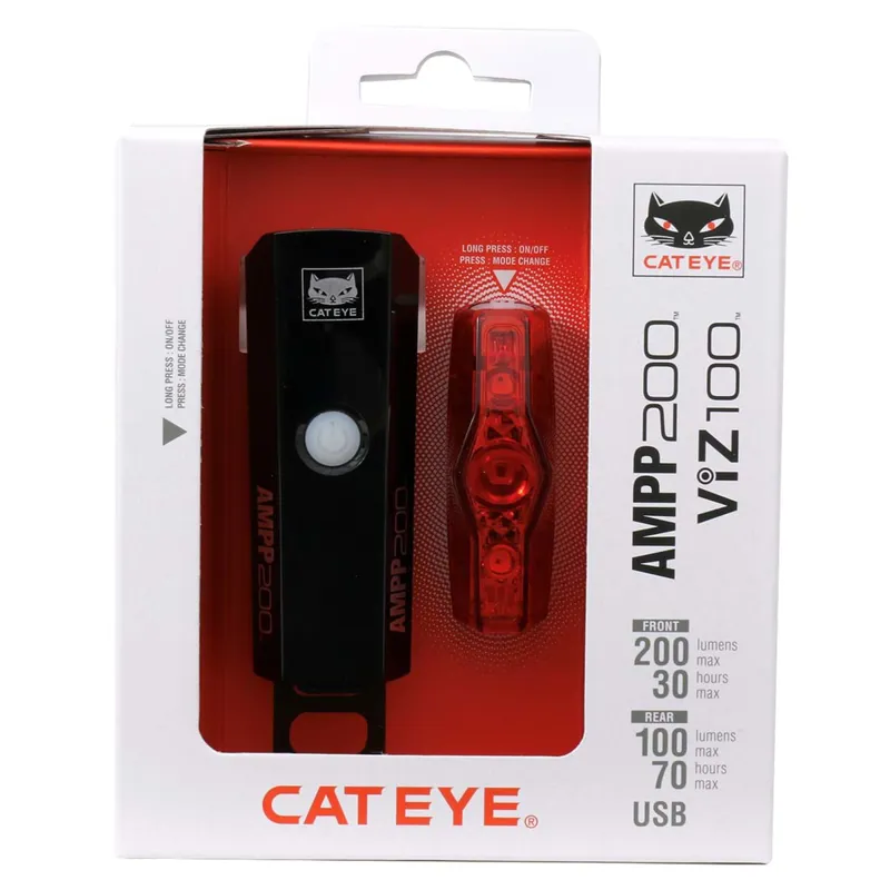 Cateye Ampp 200 Front With Viz 100 Rear Bike Light Set-1