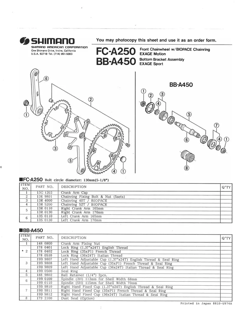 Shimano Exage 500EX BSA Thread 113mm Square Taper Bottom Bracket 1990 Damaged-3
