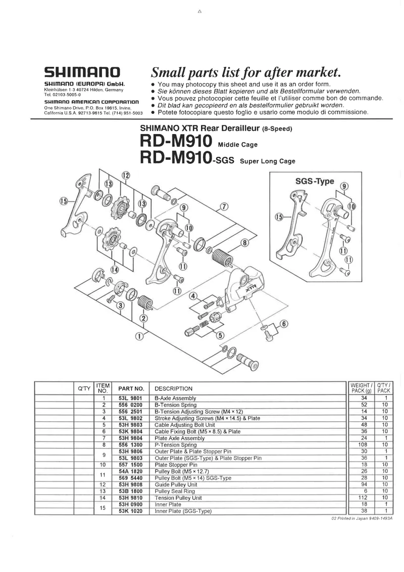 Shimano XTR M910 Tension Pulley Wheel with Sealed Bearing NOS-2