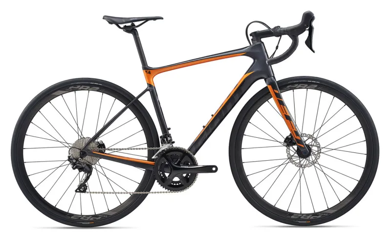 Giant Defy Advanced 2 - Gloss Gunmetal Black / Metallic Orange