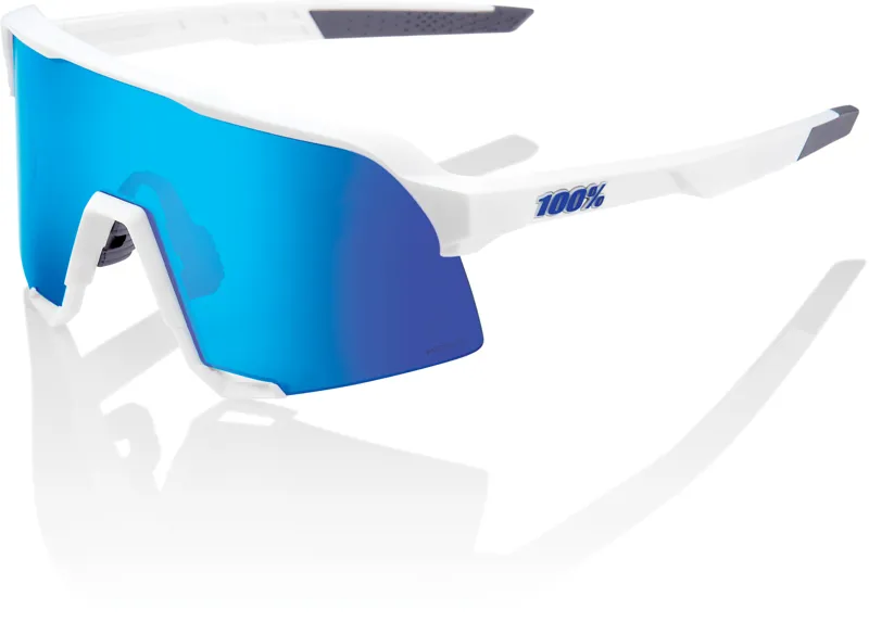 100Percent S3 in Matt White with Hiper Blue Mirror Lens