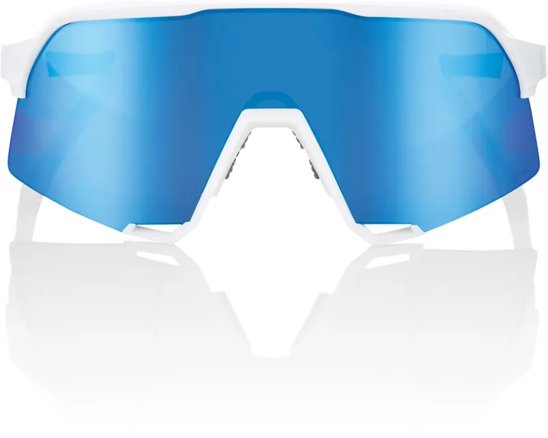 100Percent S3 in Matt White with Hiper Blue Mirror Lens-1