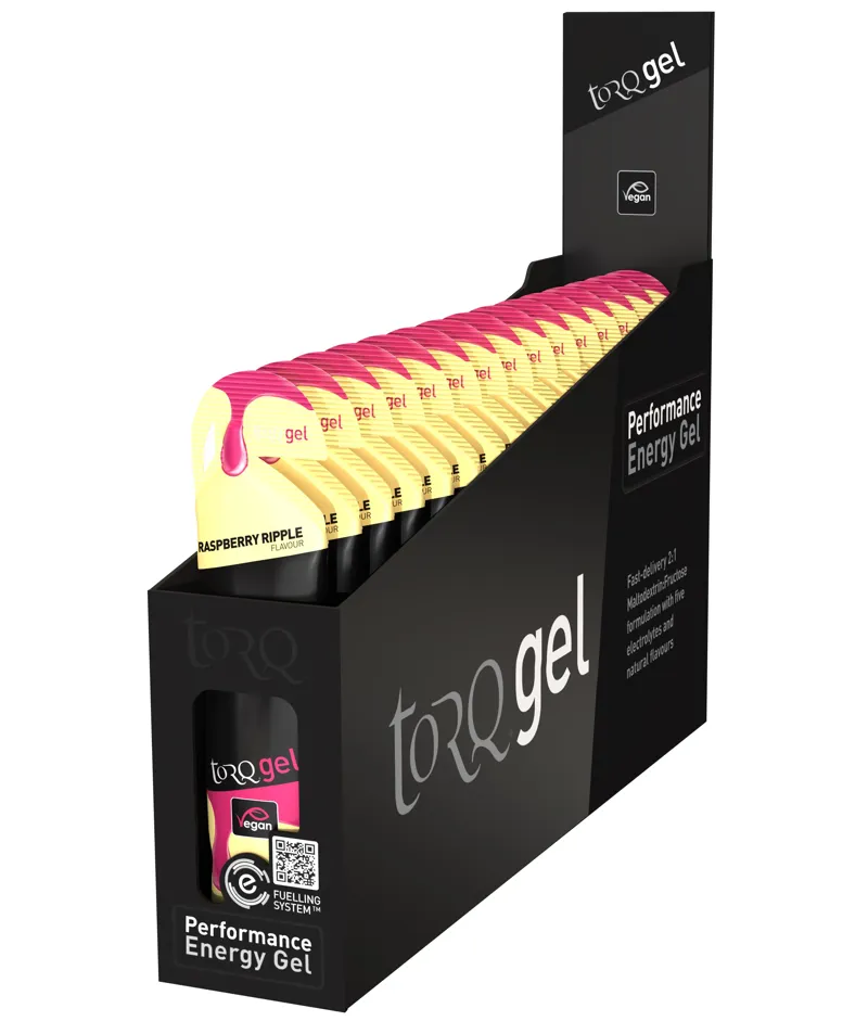 Torq Raspberry Ripple Flavour Energy Gels in a Box of 15